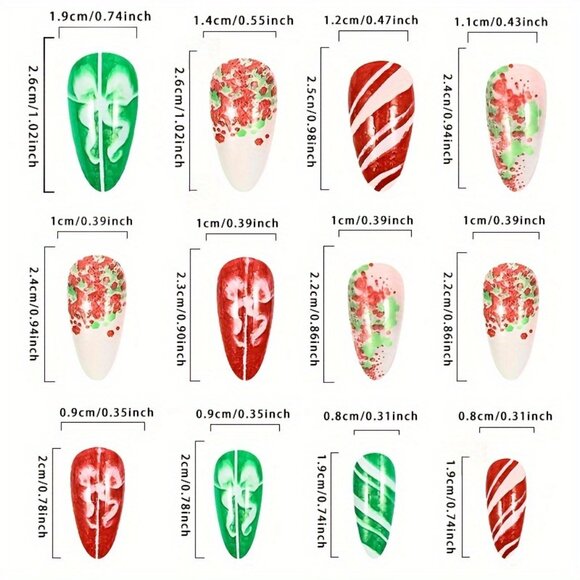 Christmas Press-On Nail Set - Almond Shaped Long Mixed Color Nails - Picture 4 of 5
